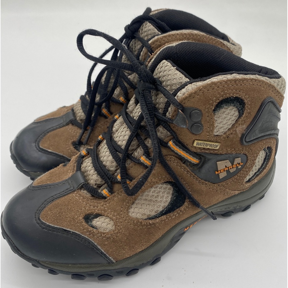 Merrell Chameleon Mid Waterproof Kids Hiking Boots Brown Grey 80033Y Size 1Y
